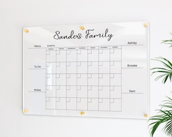 Personalized Acrylic Family Calendar | Wall Mount Dry Erase Board
