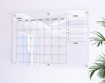 Monthly Planner | Large Glass Calendar | Dry Erase Planner | Personalize Dry erase Board | Acrylic Calendar |  Acrylic Planner