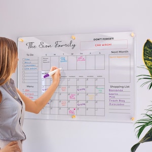 Acrylic Family Calendar | Family Planner  |  Dry Erase Calendar | Personalize Dry erase Board | Acrylic Calendar |  Acrylic Planner