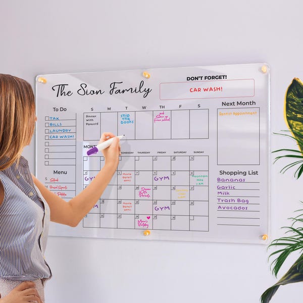 Acrylic Family Calendar | Family Planner  |  Dry Erase Calendar | Personalize Dry erase Board | Acrylic Calendar |  Acrylic Planner