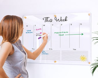 Weekly Wall Planner | Family Calendar Dry Erase Board | Dry Erase Calendar | Personalize Dry erase Board | Large Glass Calendar