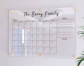 Family Calendar Dry Erase Board | Family Planner  |  Dry Erase Calendar | Personalize Dry erase Board | Large Glass Calendar