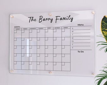 Large Glass Calendar | Family Calendar Dry Erase Board | Family Planner  |  Dry Erase Calendar | Personalize Dry erase Board