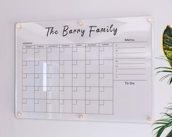 Large Glass Calendar | Family Calendar Dry Erase Board | Family Planner  |  Dry Erase Calendar | Personalize Dry erase Board