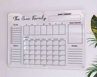 Acrylic Family Calendar | Family Planner  |  Dry Erase Calendar | Personalize Dry erase Board | Acrylic Calendar |  Acrylic Planner