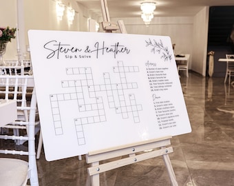 CUSTOM Dry-Erase Wedding Crossword Puzzle | Personalized Sip and Solve Bridal Shower | Acrylic Puzzle | Free Shipping
