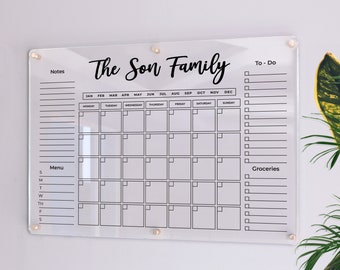 Family Calendar Dry Erase Board | Family Planner  |  Dry Erase Calendar | Personalize Dry erase Board | Large Glass Calendar