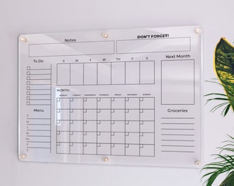 Monthly Planner | Large Glass Calendar | Dry Erase Planner | Personalize Dry erase Board | Acrylic Calendar |  Acrylic Planner