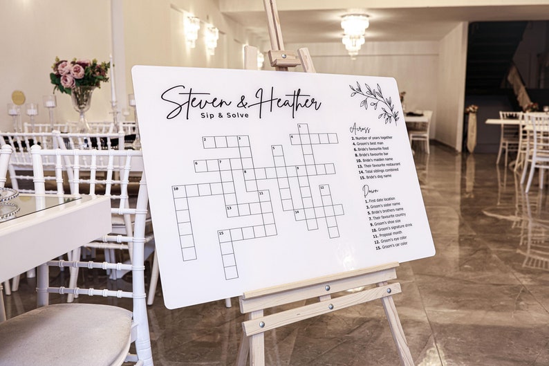 CUSTOM Dryerase Wedding Crossword Puzzle Personalized Sip and Solve