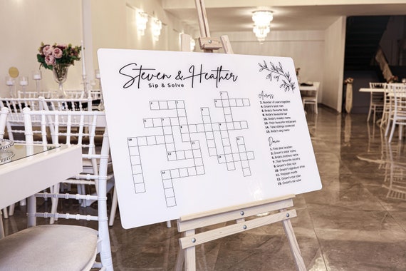 CUSTOM Dry-Erase Wedding Crossword Puzzle | Personalized Wedding Game | Acrylic Puzzle | Free Shipping