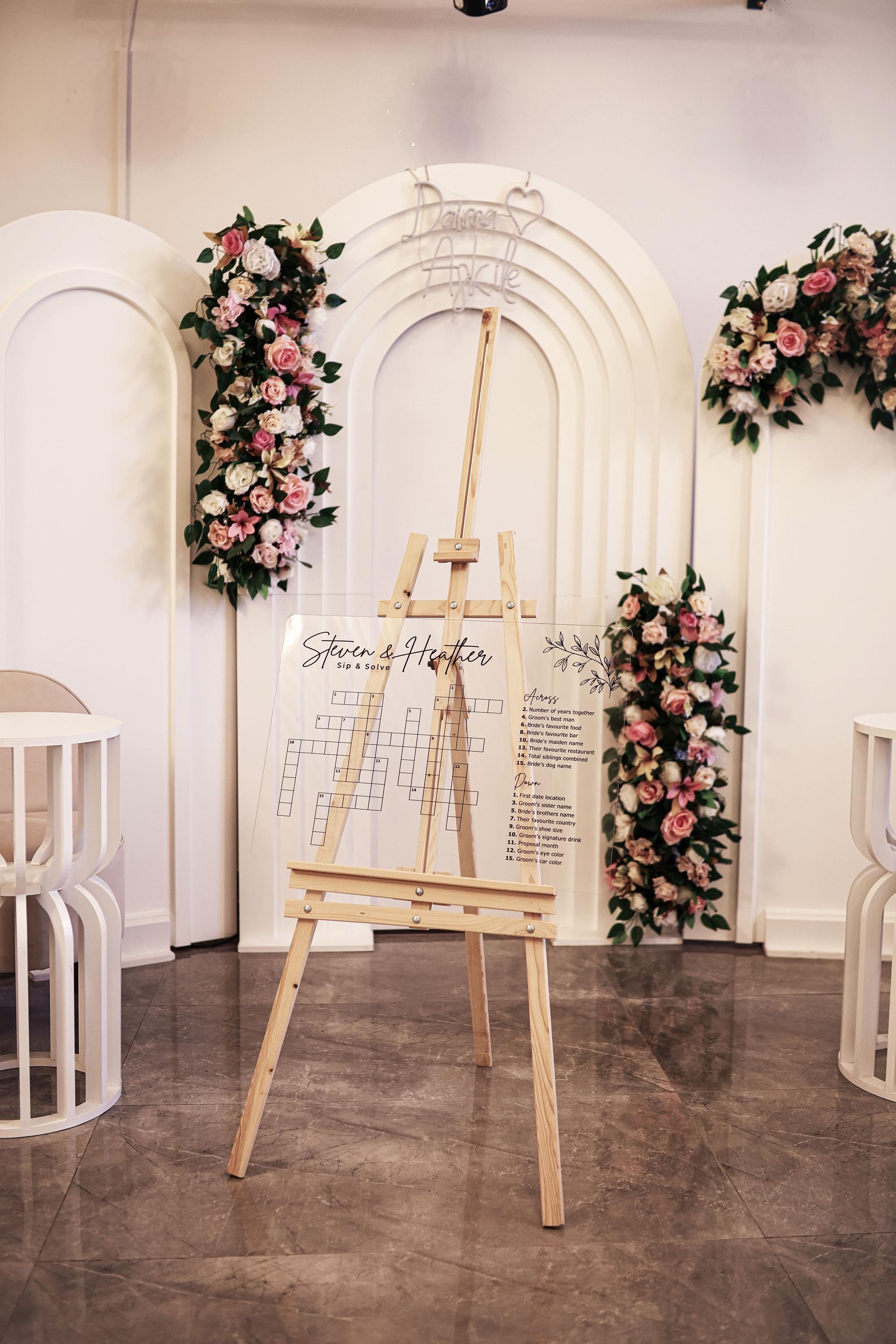 Custom ACRYLIC Wedding Crossword Puzzle Dry-Erase | Personalized Sip and Solve Bridal Shower | Acrylic Puzzle | Free Shipping