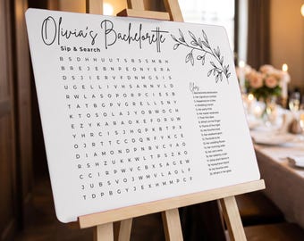Personalized Hen Party Word Search Sign | Custom Bachelorette Party Game | Large Acrylic Sip and Search | Bridal Shower Game