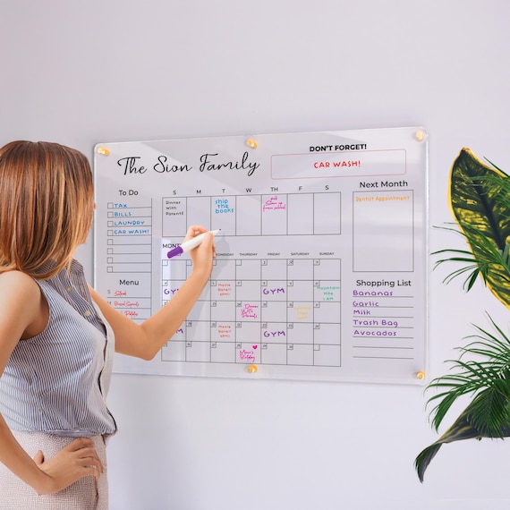 Acrylic Family Calendar | Family Planner  |  Dry Erase Calendar | Personalize Dry erase Board | Acrylic Calendar |  Acrylic Planner