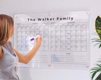 Two Month Acrylic Calendar | Personalized 2 Month Family Planner | Large Dry Erase Wall Calendar | Acrylic Planner with To Do List