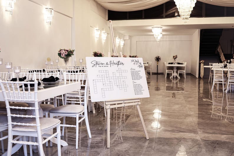 Wedding Crossword
Sip and Solve
Wedding Puzzle
Custom Crossword
Bridal Shower
Crossword Puzzle
Custom Signage
custom wedding signs
Bridal Shower Games
Giant Crossword
Large Crossword
Wedding Games
Wedding Guest Games