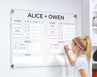 Personalized Chore Chart | Acrylic Chore Chart For Children | Dry Erase Responsibility Chart |  Family Planner | FREE SHIPPING |  Ck-2