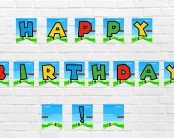 Mario Inspired Printable PDF Banner, DIY Printable Banner, Birthday Banner Printable, Printable Birthday Banner, Birthday Banner