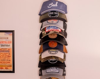 Hat rack / Wall mounted hat rack / hat display rack / Hat holder / Hat storage / Wall Hat rack holds 10 hats. Custom sizes available