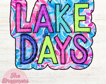 Lake Days PNG, Bright Malibu Floral, Scribble Doodle, Digital File, Sublimation Download, DTF