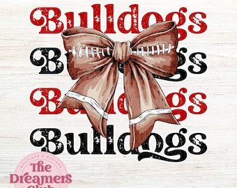Bulldog Retro Football Bow Png, Coquette Bow PNG, Fall Football Shirt Png, Bulldog Sport Png, Red Black Png, Bulldog Sublimation Design