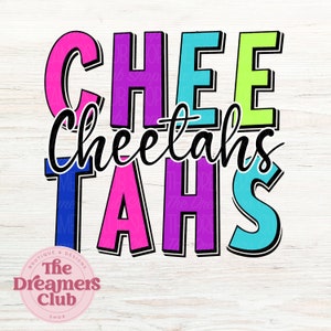 Cheetahs PNG, Mascot PNG, Popping Bright , Scribble Doodle, Digital File, Retro Vintage Letters, Sublimation Download, DTF