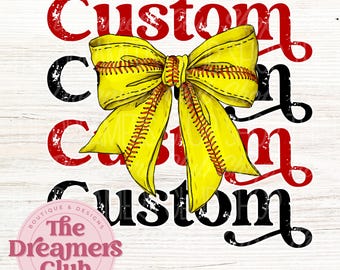Custom Mascot Retro Softball Bow Png, Coquette Bow PNG, Softball Shirt Png, Sport Png, Custom team Colors Png, Sublimation Design, DTF PNG