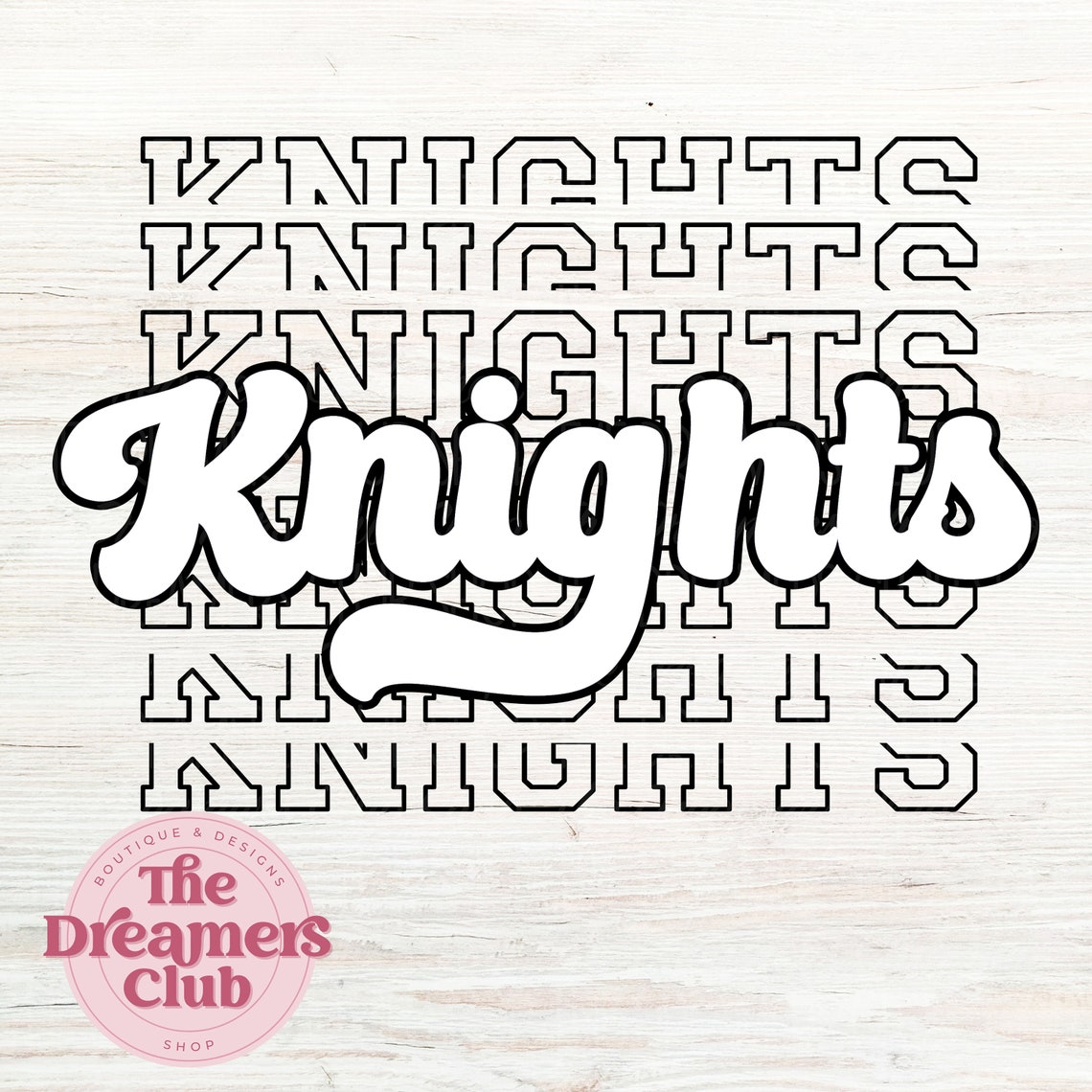 Knight Riders Lettering Knights Stacked PNG, Mascot PNG, White , Black, Digital File, Retro ...