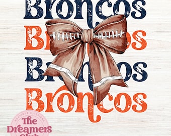 Broncos Retro Football Bow Png, Coquette Bow PNG, Fall Football Shirt Png, Broncos Sport Png, Navy Orange Png, Broncos Sublimation Design
