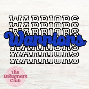 Warriors Stacked PNG, Mascot PNG, Blue , Black, Digital File, Retro Vintage Letters, Sublimation Download, DTF