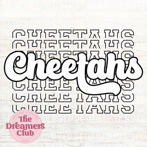 Cheetahs Stacked PNG, Mascot PNG, White , Black, Digital File, Retro Vintage Letters, Sublimation Download, DTF