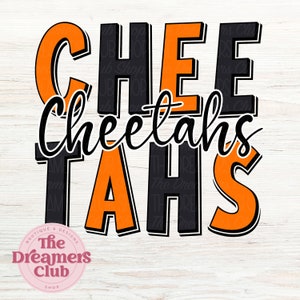 Cheetahs PNG, Mascot PNG, Popping Bright, Orange & Black, Scribble Doodle, Digital File, Retro Vintage Letters, Sublimation Download, DTF