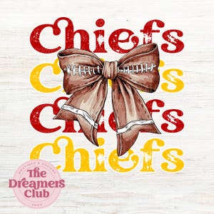 Chiefs Retro Football Bow Png, Coquette Bow PNG, Fall Football Shirt Png, Chiefs Sport Png, Red Gold Yellow Png, Chiefs Sublimation Design