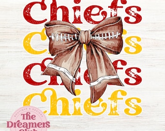 Chiefs Retro Football Bow Png, Coquette Bow PNG, Fall Football Shirt Png, Chiefs Sport Png, Red Gold Yellow Png, Chiefs Sublimation Design