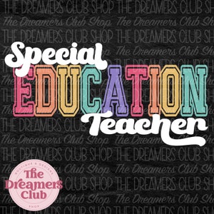 Profesor de educación especial PNG, Arco iris, Garabato garabato, Archivo digital, Letras vintage retro, Descarga de sublimación, DTF