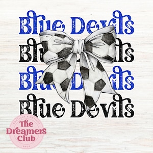Arco de fútbol retro Blue Devils PNG, arco de coqueta PNG, camiseta de fútbol Png, deporte Blue Devils Png, negro real Png, diseño de sublimación Blue Devils