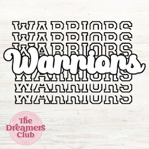 Warriors Stacked PNG, Mascot PNG, White , Black, Digital File, Retro Vintage Letters, Sublimation Download, DTF