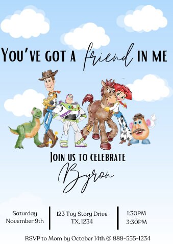 Toy Story Birthday Invitation Buzz Lightyear Woody Invites Customizable Party Invitations Personalized Theme