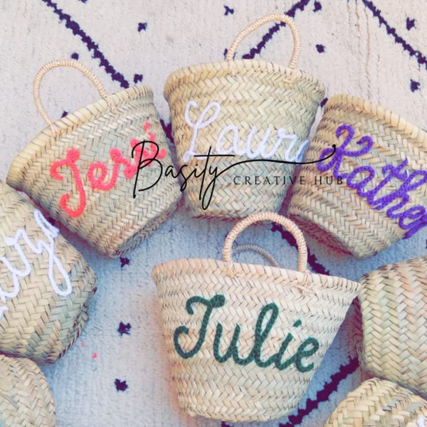 PERSONALIZED straw moroccan basket,bridal shower bags,customized straw bags,custom beach bag,straw tote,embroidered bags, Easter basket gift