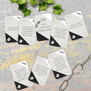Druckbare 32 antikapitalistische Affirmationskarten - digitaler Download, achtsame Reflexion, umweltbewusste Inspiration