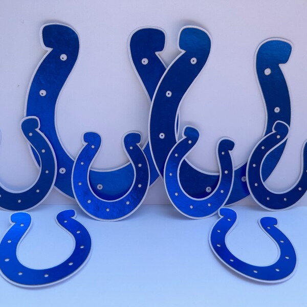 Indianapolis Colts Football Horseshoes Die Cut made with Blue Foil and White Glitter Cardstock.