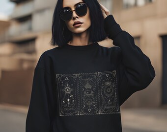 Custom Tarot Reading Sweatshirt, Past Present Future Reading Sweater, Personalized Tarot Graphic Crewneck, Unique Witchy Occult Clothing