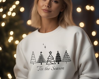 Tis The Season Christmas Tree Sweatshirt, Unisex Fashion Gift Sweater, Trendy Heavy Comfy Baggy Sweatshirt, Women's Men's Holiday Gift Idea