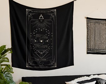 Tarot Card Wall Tapestries, Gothic Witchy Home Decor, Modern Boho Occult Wall Hanging, Art Gift For Her, The Star, The Lovers, The Moon