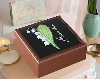 Custom Name Birth Month Flowers Jewelry Box, Personalized Woman's Jewelry Box, Teen Girls Jewelry Storage Box, Trinket Jewelry Organizer