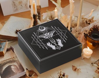 Death Head Moth Jewelry Box, Witch Alter Box, Luna Moth, Tarot Deck Card Box, Occult Container, Alter Stash Box, Gothic Wooden Pagan Box