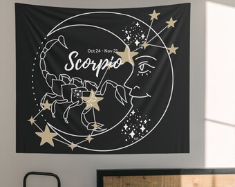 Zodiac Sign Wall Tapestries, Gothic Witchy Home Decor, Modern Boho Occult Wall Hanging, Art Gift For Her, Horoscope Astrology Alter