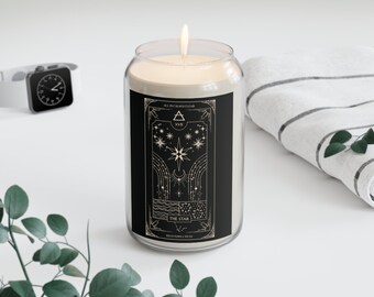 Soy Tarot Scented Candle, Natural Wax Cotton Wick, Tall Jar Candle, Comfort Spice, Sea Breeze, Vanilla Bean, Altar Goth Tarot Card Deck