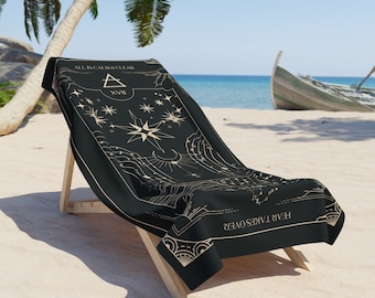 Custom Tarot Card Beach Towel Personalized Swimsuit Cover, Bathing Suit Body Shawl, Goth Emo Witchy Sarong, Pool Vacation Soft Dry Heavy