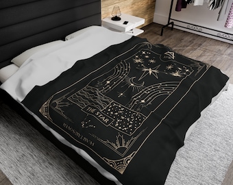 Tarot Card Velveteen Plush Blanket, Custom Tarot Deck Throw Blanket, Large Soft Goth Blanket, Pagan Witchy Bedroom Decor, Throw Lap