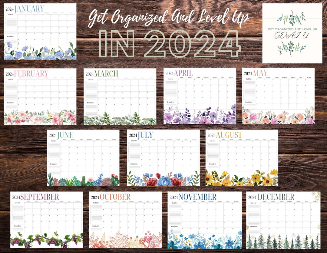 2024 Dated Printable Calendars, Instant Digital Download, Horizontal